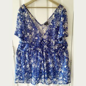 Torrid Blue & White Floral Lace Babydoll Top
